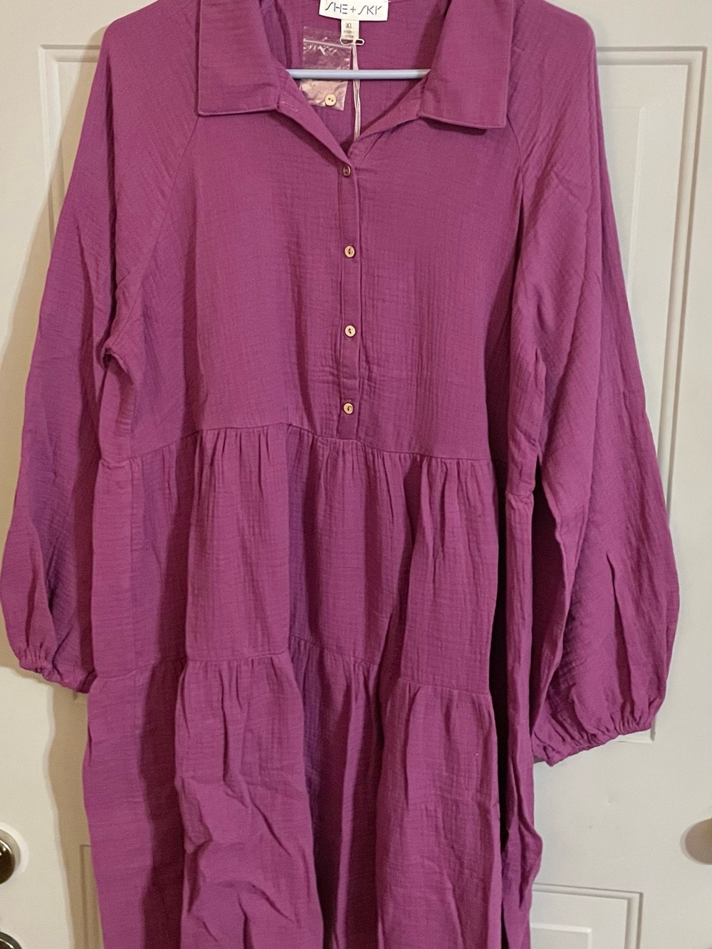 She + Sky Plum Tiered Button-Up Women's Tunic